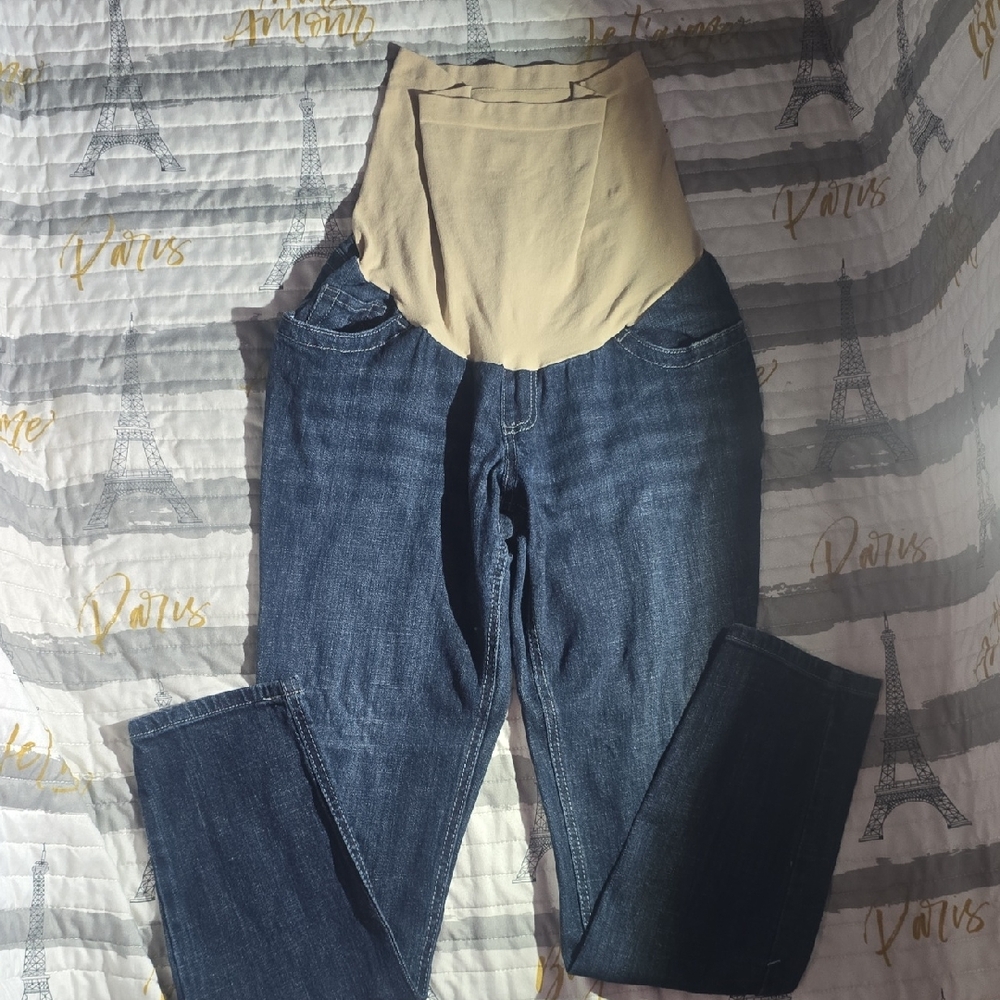 Indigo Blue Women's Jeans with Tan Waistband